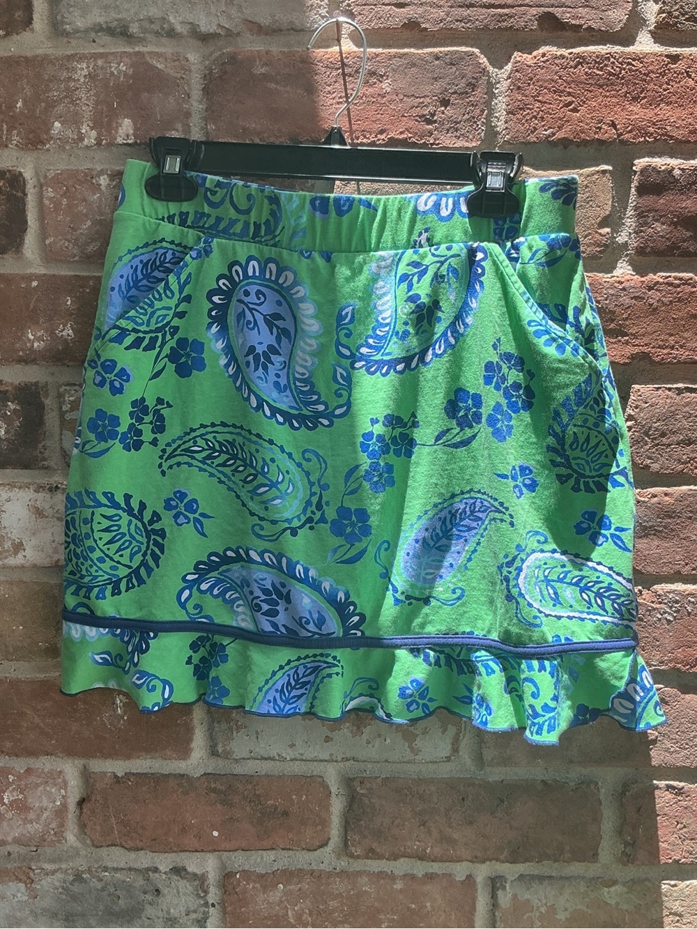 Ana Claire Green Paisley Mini Skirt with Ruffle Hem medium